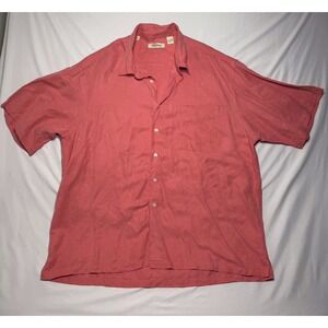 Peter Millar Silk/Linen Blend Salmon Short Sleeve Button Up Men's Shirt Size L